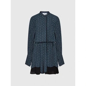 NWT Reiss Navy Viviyan Printed Flippy Dress - Equestrian Chain Silky